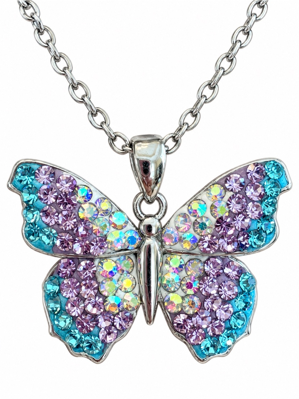 Crystal collective butterfly necklace silver plated iridescent 18“